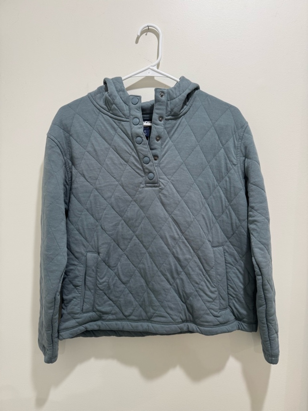 Lands’ End Quilted Snap Front Hoodie Jacket‎ Blue Green Small